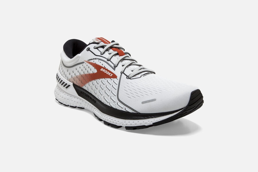 Brooks Running Shoes Mens White/Black/Orange - Adrenaline GTS 21 Road - 9543-JIHCB